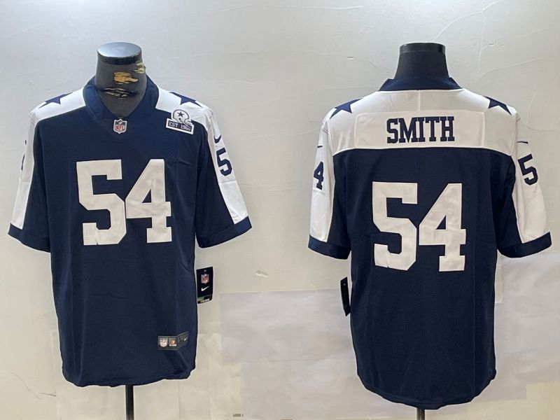 Men Dallas Cowboys #54 Smith Blue 2024 Nike Vapor Limited NFL Jersey style 4